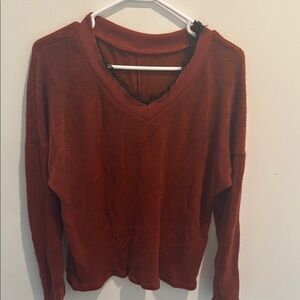 SHEIN Red Ribbed Long Sleeve Hoodie